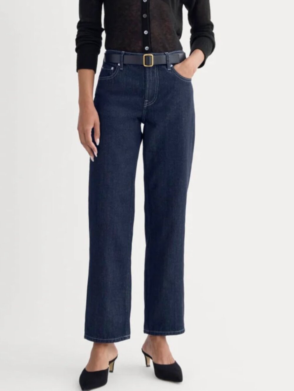 Everlane Low-Rise Straight Jean Tungsten Rise 33 33R Dark Blue Denim Pants